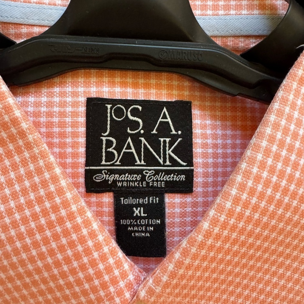 Mens Jos. A. Bank XL Coral orange plaid checkered suit button down long sleeve - Picture 3 of 4
